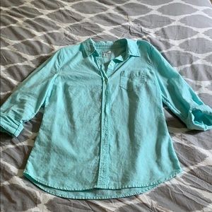 Mint green linen button down